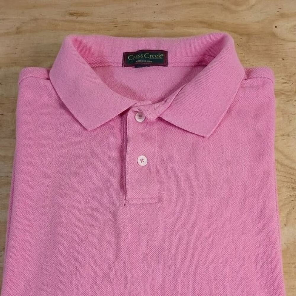 Vintage Cross Creek Polo Shirt Men's L Pink Solid 100% Cotton Made in USA